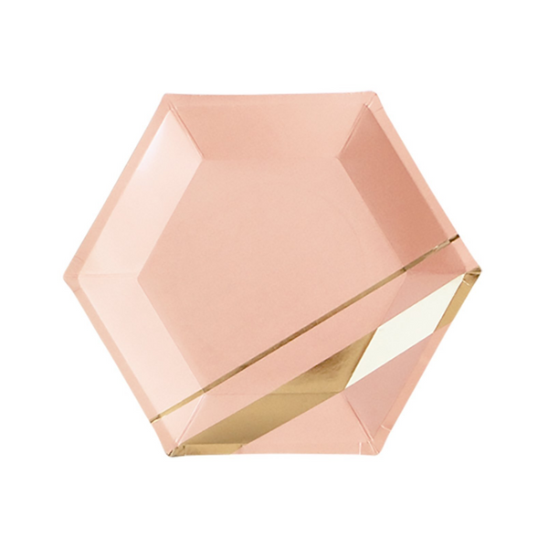 Pastel Pink Marble & Gold Foil 9 Inch Paper Plates Set