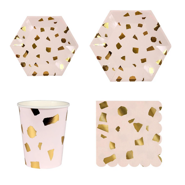 Rose Gold Foil Terrazzo Tableware Set