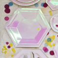Load image into Gallery viewer, Pink Holographic 9 Inch Paper Plates Set