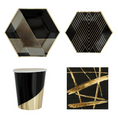 Load image into Gallery viewer, Black with Gold Theme Party Stripes Tableware Set