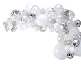 Load image into Gallery viewer, Silver Metallic and Silver Confetti Balloon Arch Decorations