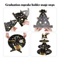 Load image into Gallery viewer, Graduation 3-Tier Black Gold Round Cupcake Stand