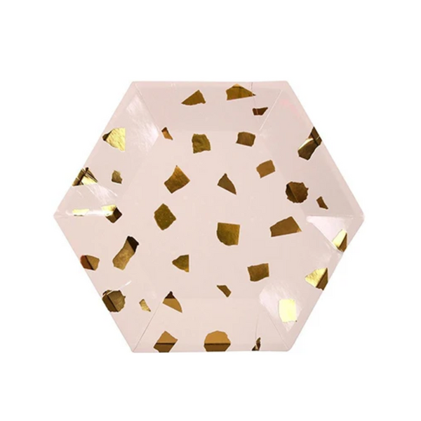Rose Gold Foil Terazzo 10 Inch Paper Plates Set