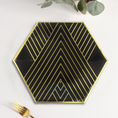 Load image into Gallery viewer, Black with Gold Theme Party Hexagon Plates Set