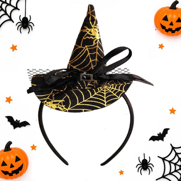 Witch Hat Headband (Gold Spider Web Design)
