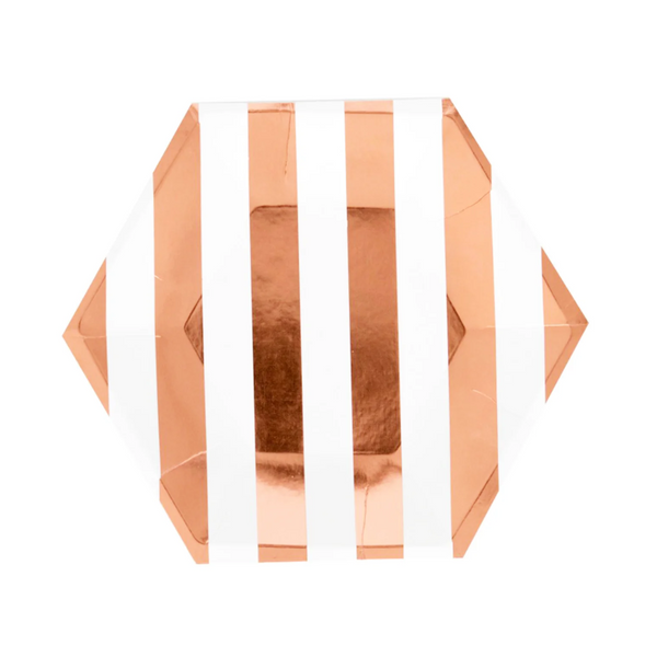 Striped Rose Gold Foil 10 Inch Paper Plates Set