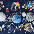 Load image into Gallery viewer, Silver & Blue Rocket Ship Paper Plates Set