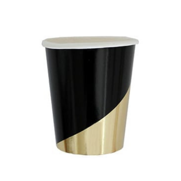 Black with Gold Theme Party Stripe Cups Set