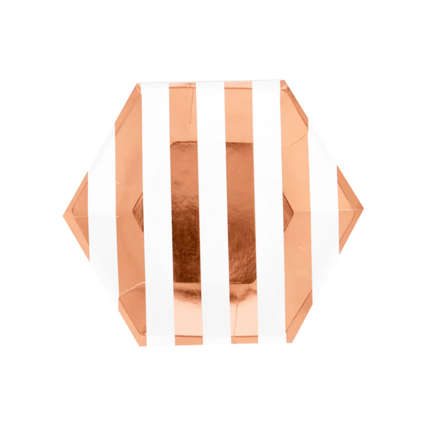 Striped Rose Gold Foil 8 Inch Paper Plates Set
