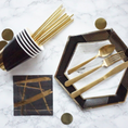 Load image into Gallery viewer, Black with Gold Theme Party Stripes Tableware Set