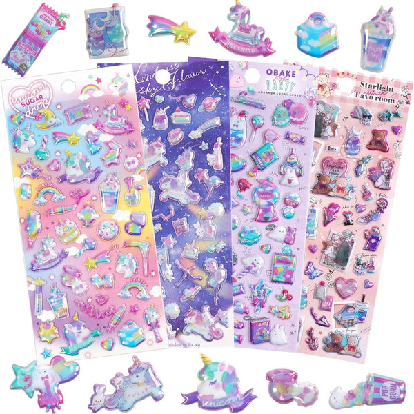 3D Puffy Unicorns Rainbow Stickers for Girls Kids