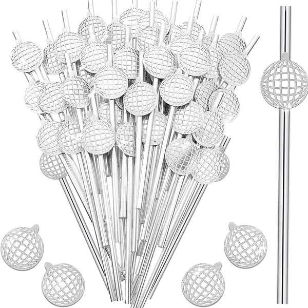 Disco Ball Paper Silver Straws Set