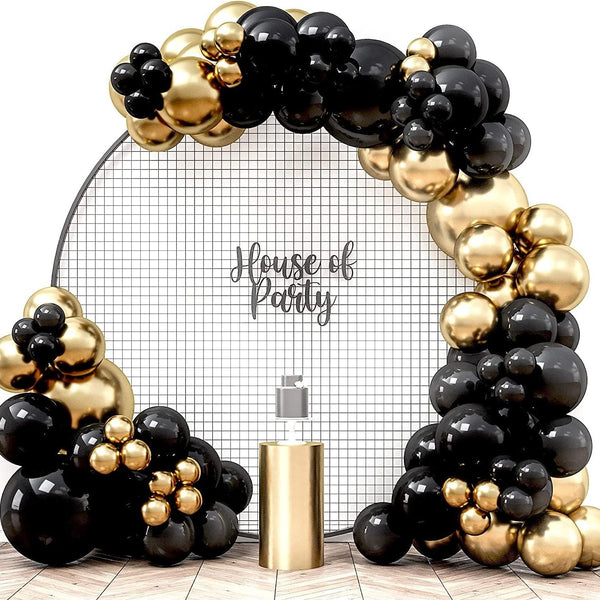 Black and Gold Theme Party Balloon Arch