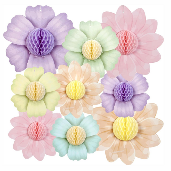 9 PCS Pastel Flower Party Decorations Flowers Honeycomb FairyParty Decorations