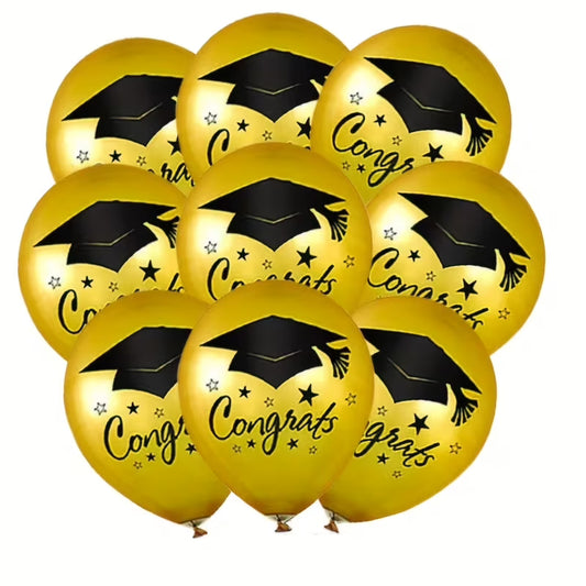 Congrats Gold Balloon Latex Bunch - 10 Pcs