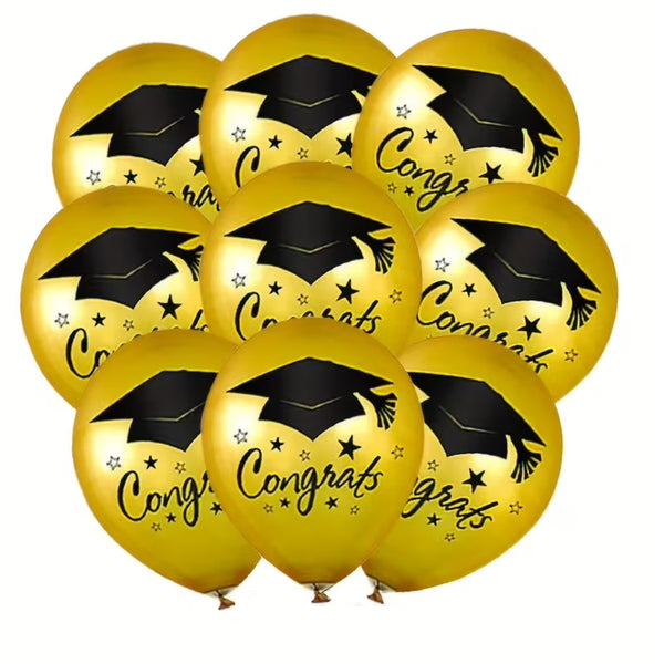 Congrats Gold Balloon Latex Bunch - 10 Pcs
