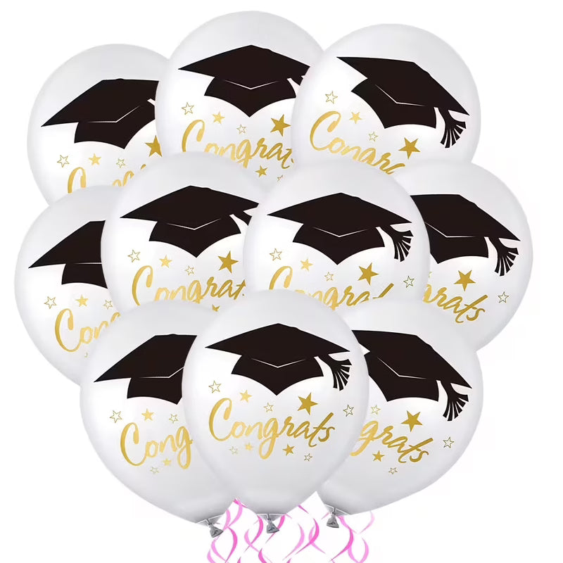 Congrats White Balloon Latex Bunch - 10 Pcs