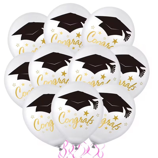 Congrats White Balloon Latex Bunch - 10 Pcs