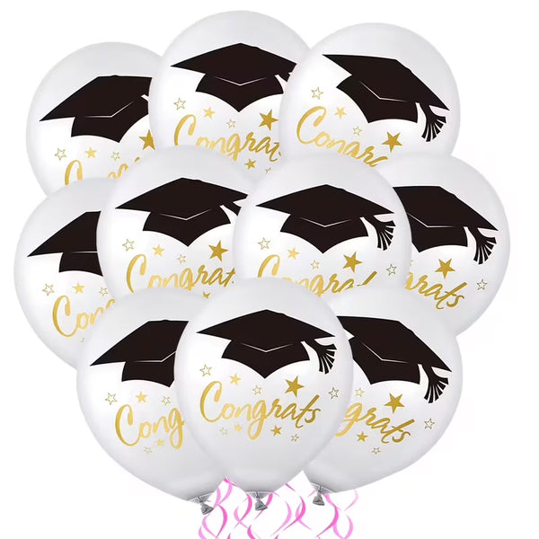 Congrats White Balloon Latex Bunch - 10 Pcs