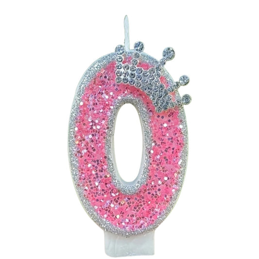 Pink Glittery Crowned Number Candles