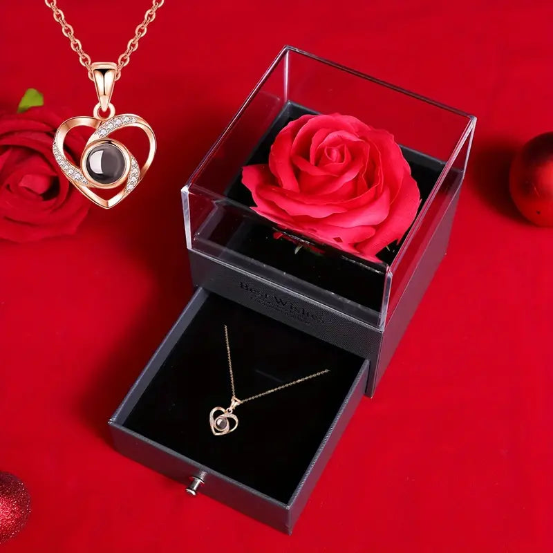 Necklace Gift Box with 1 Preserved Rose