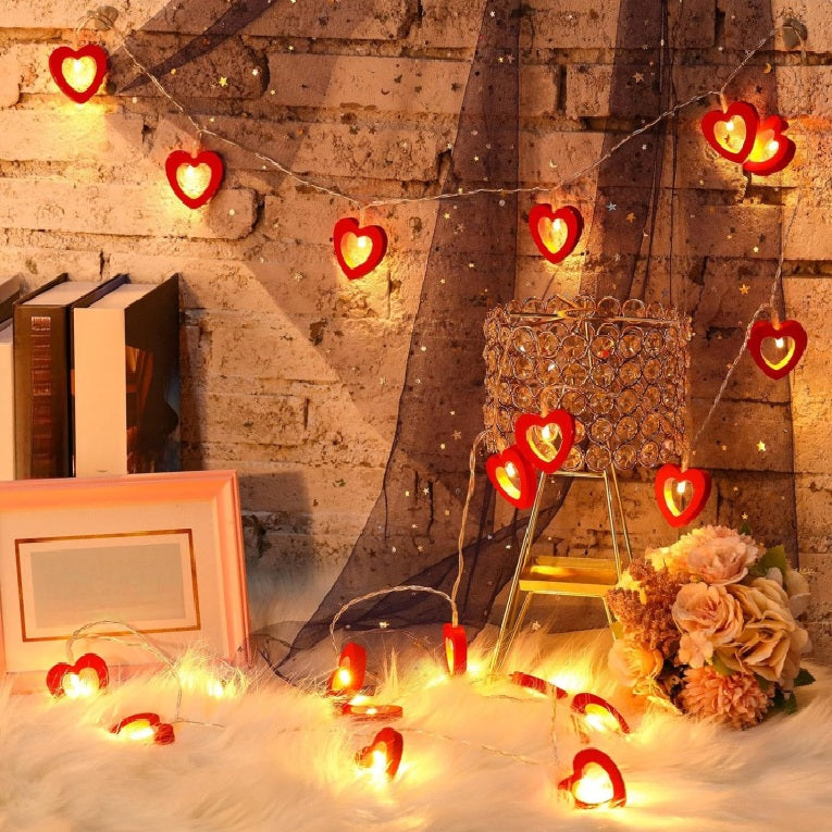 Valentine's Day Wooden Heart String Fairy LED Lights