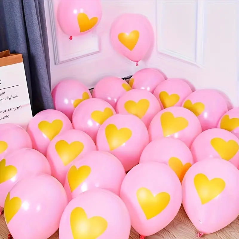 Mother's Day Pink Golden Heart Balloons - Helium