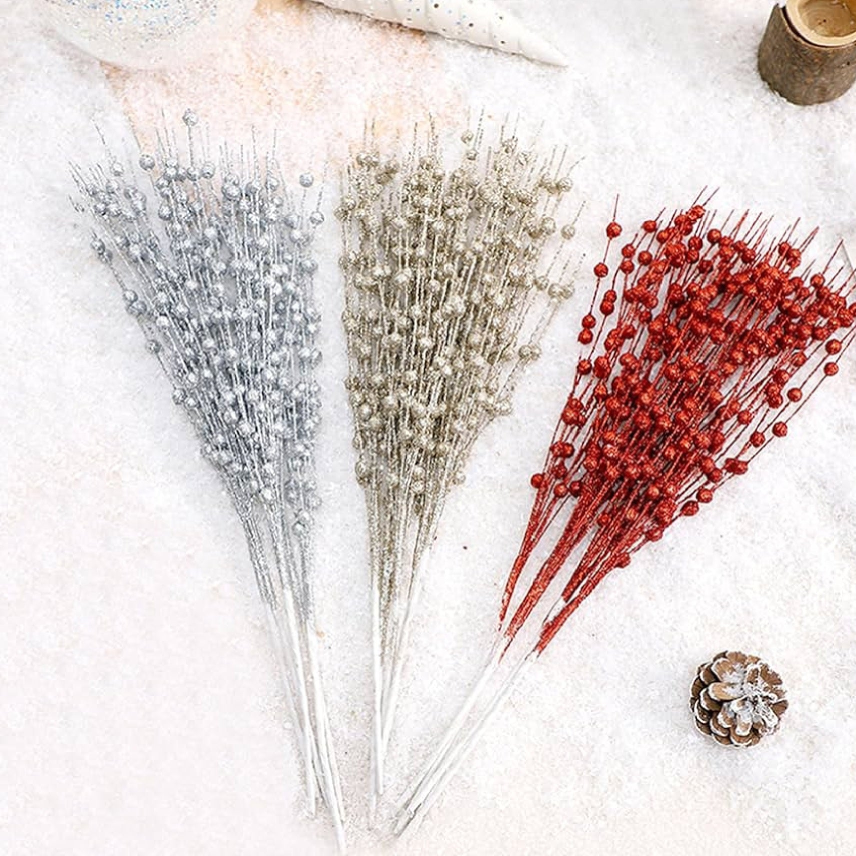 Glittered Stem Branches for Christmas Tree