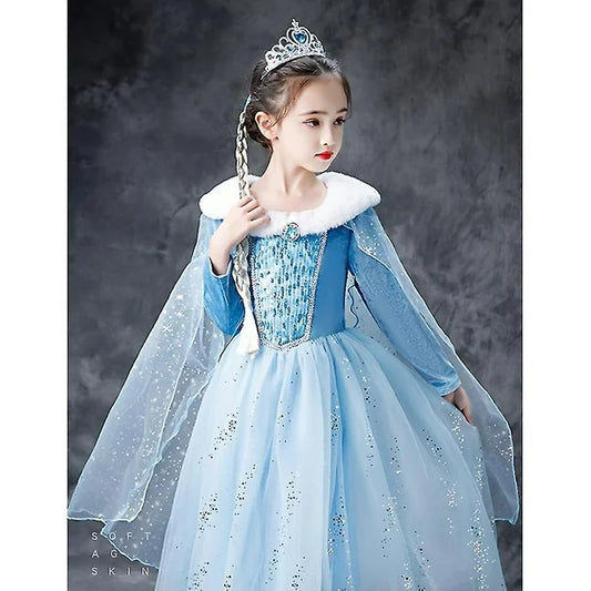 Snow Queen Elsa Dress Velvet Collar Light Blue Dress