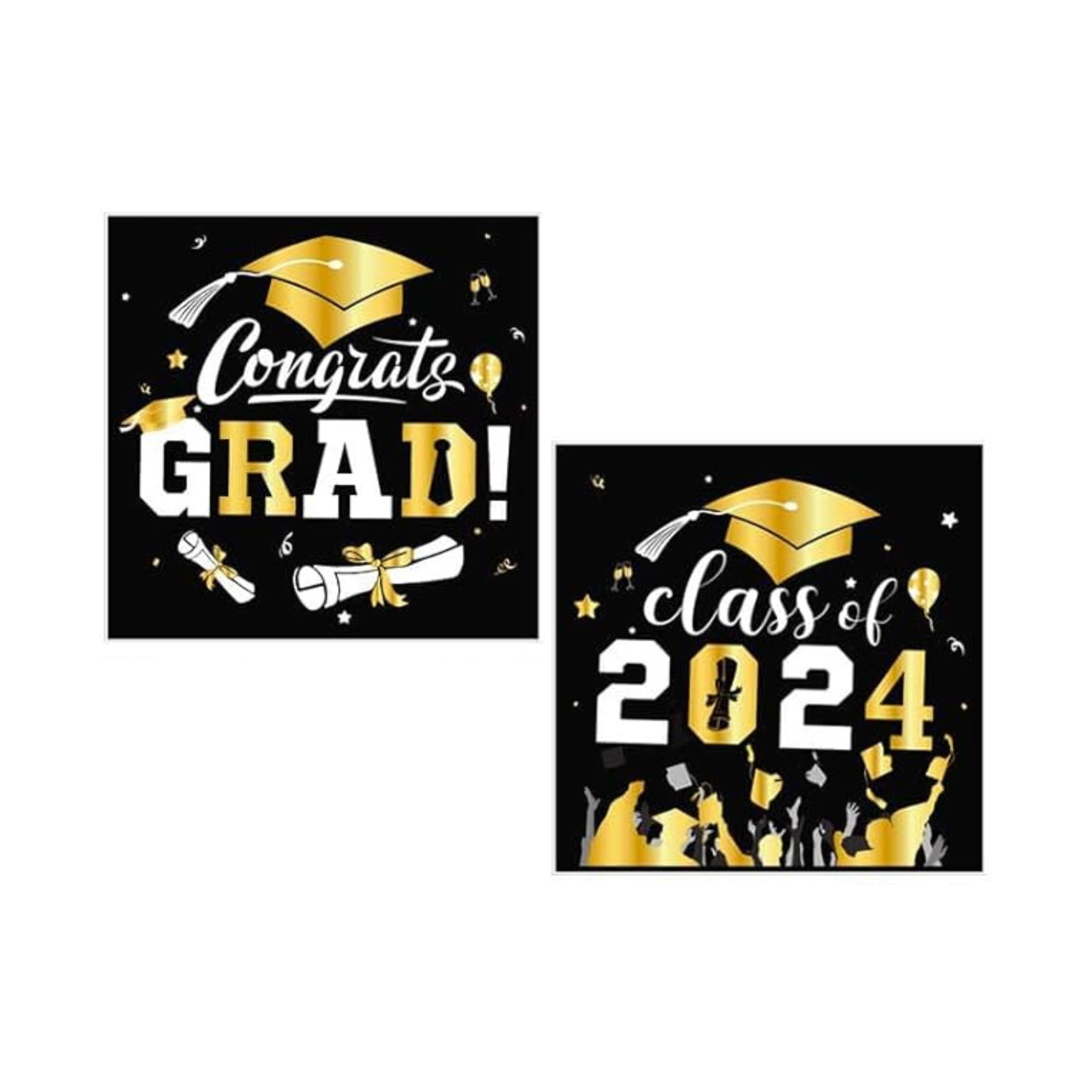 Gold and Black 2024 Graduation Theme Party Paper Napkins Set
