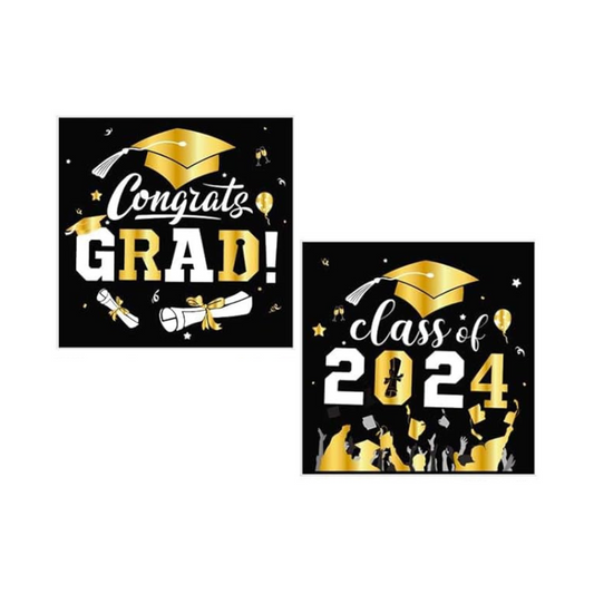 Gold and Black 2024 Graduation Theme Party Paper Napkins Set