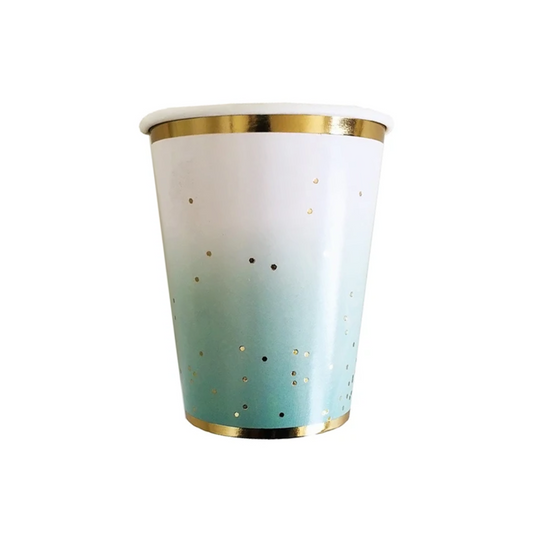 Green Ombre with Gold Foil Dots Paper Cups Set