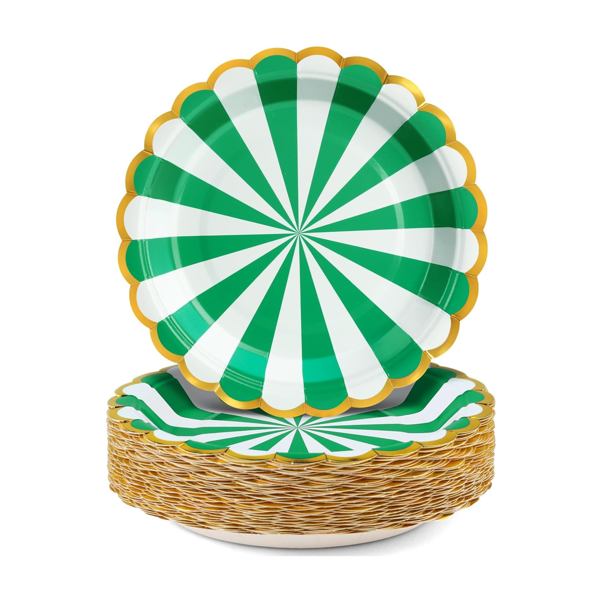 Carousel Stripe Party Theme 9 Inch Paper Plates Set (Green)