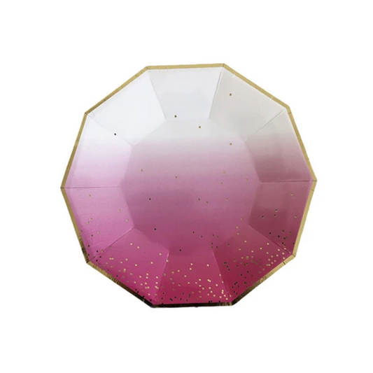 Pink Ombre with Gold Foil Dots 9 Inch paper Plates Set