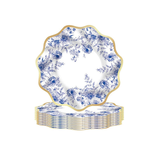 Blue Floral Flower 10.5 Inch Paper Plates