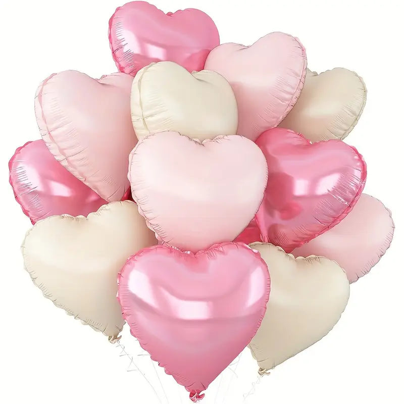 Heart Shape Helium Pink, Pastel Pink & Cream Foil Balloon - 10 Pcs
