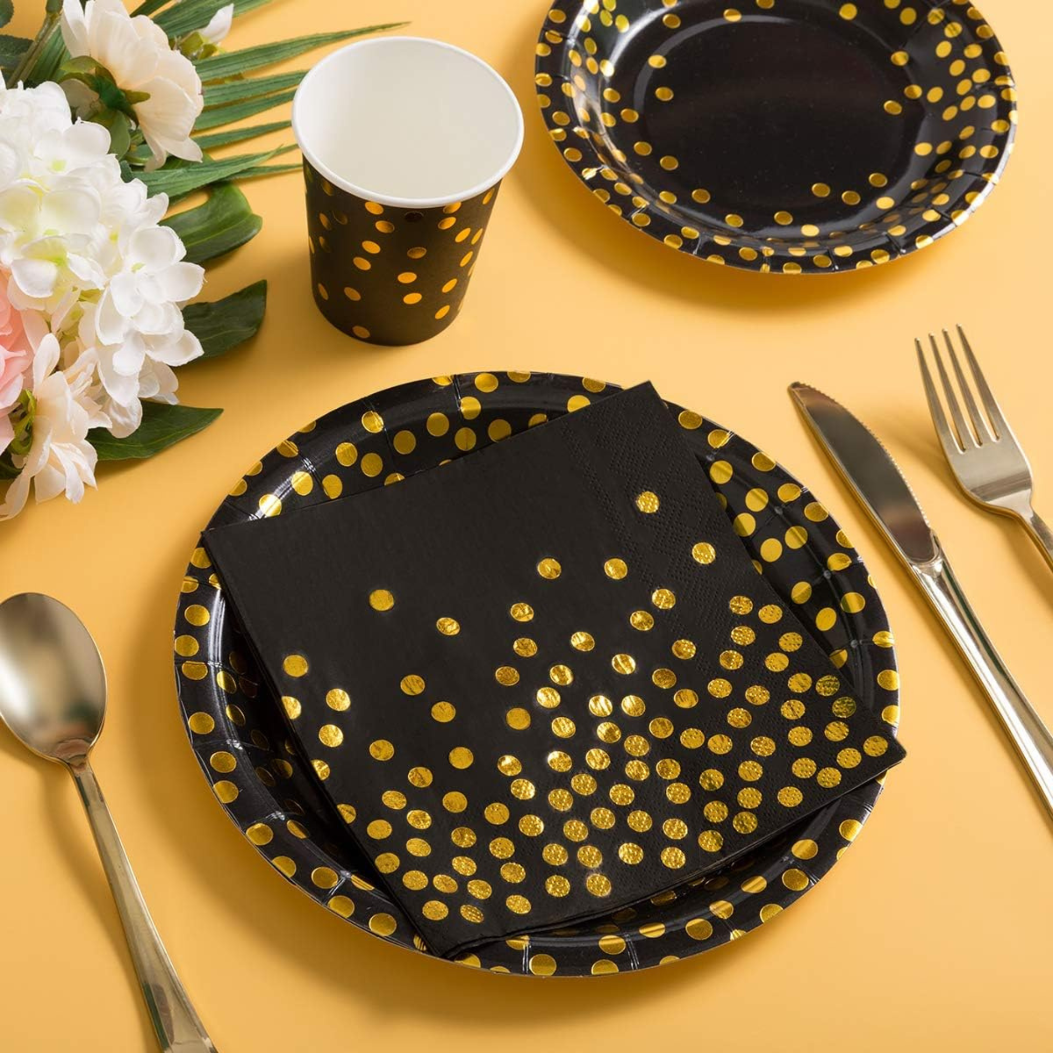 Gold and Black Theme Party Dinnerware Set