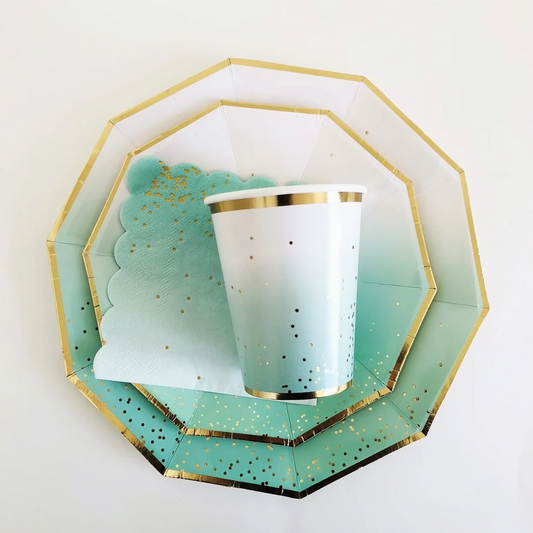 Green Ombre with Gold Foil Dots Tableware Set