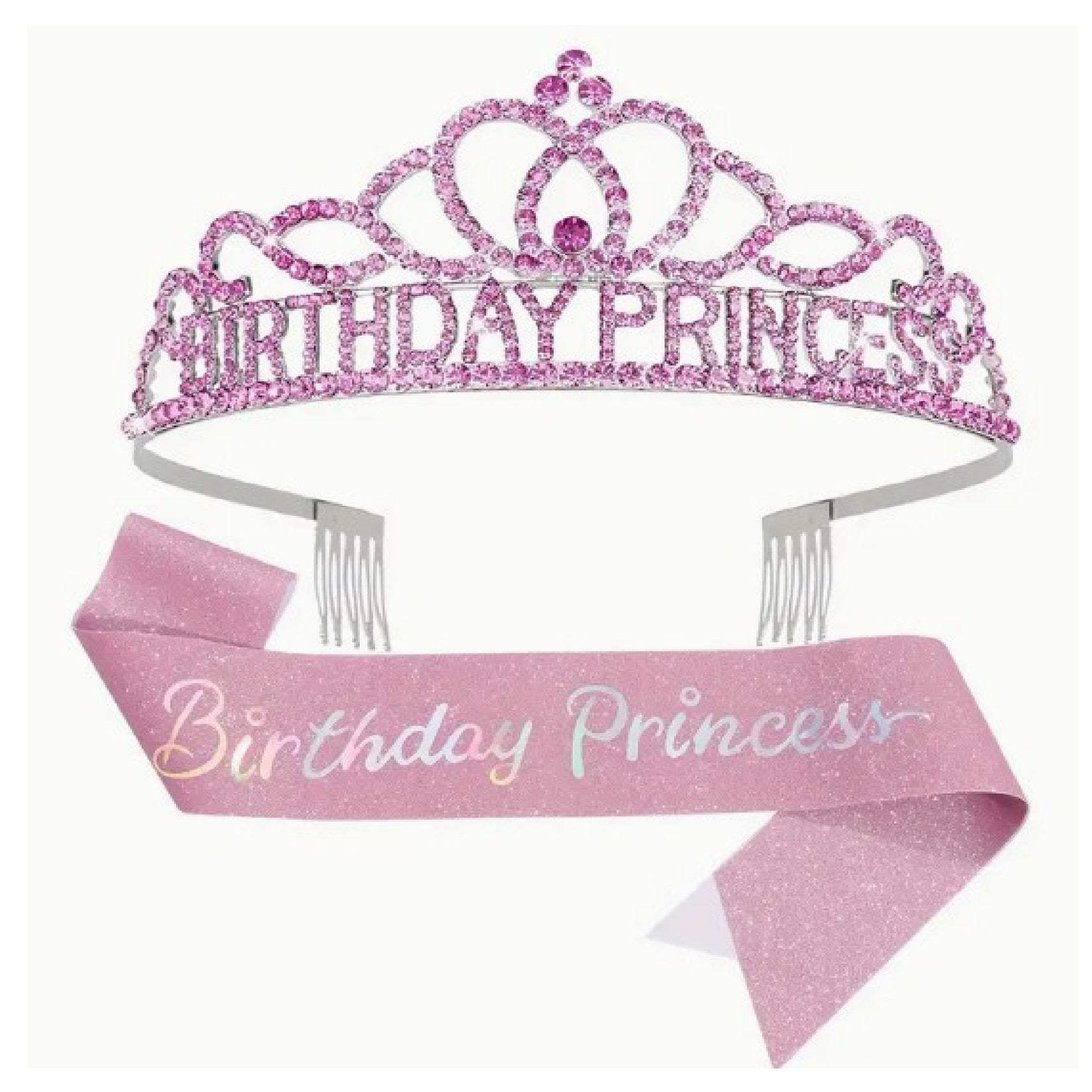 Birthday Princess Crown & Birthday Sash Set (Pink)