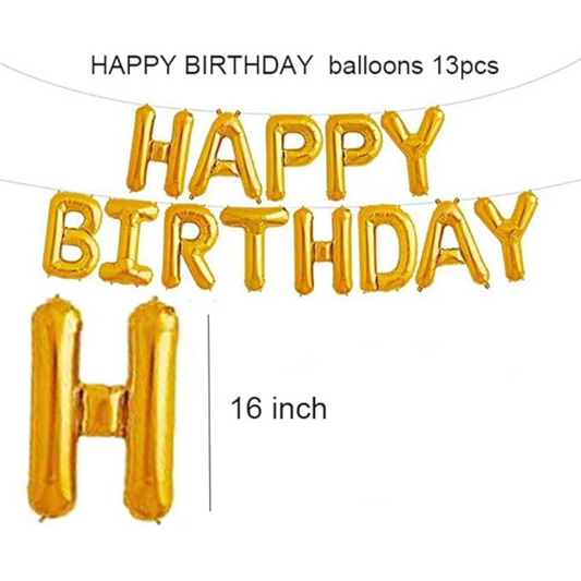 Happy Birthday Balloons Banner Set (Gold)