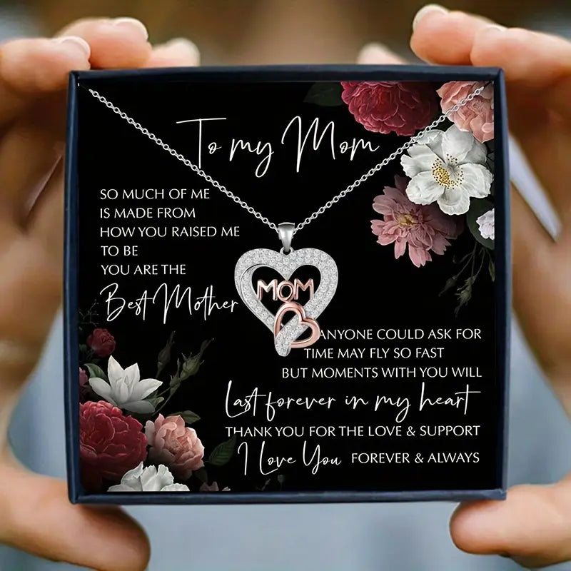 Mothers Day rose bear gift box heart-Mom Necklace