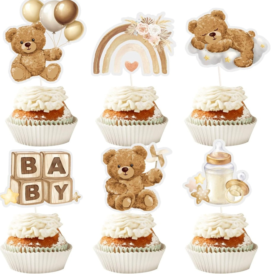 Baby Shower Bear Cupcake Toppers Brown Bear