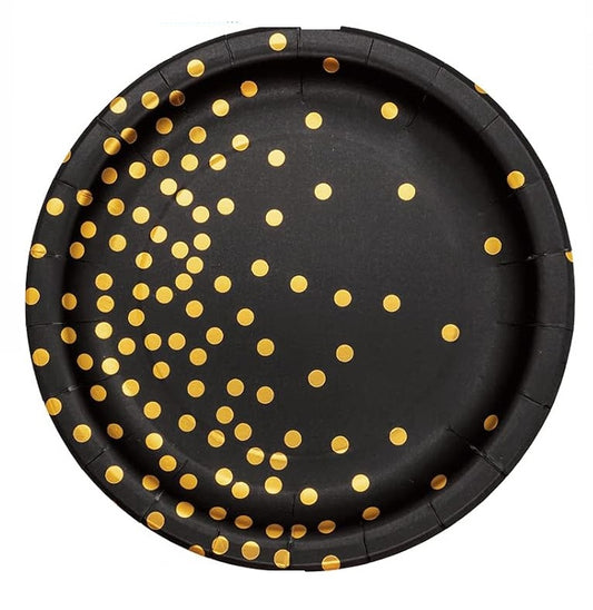 Elegant Black Theme Party 9 Inch Paper Plates Set