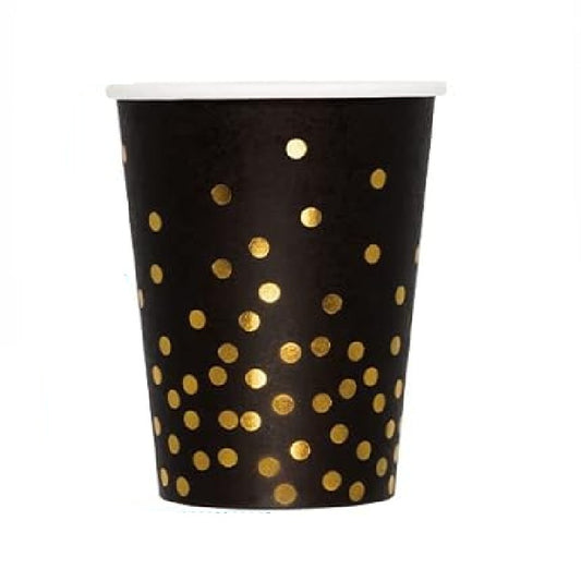 Elegant Black & Gold Dots Theme Party Paper Cups Set