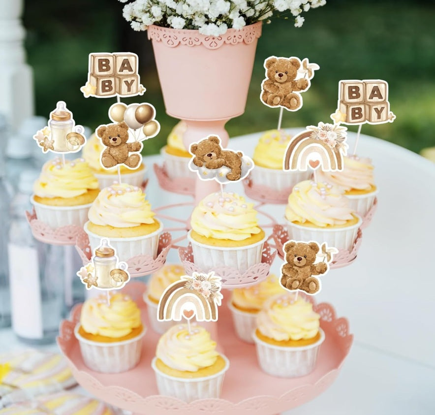 Baby Shower Bear Cupcake Toppers Brown Bear