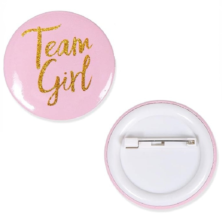 Gender Reveal Button Pins Team Girl