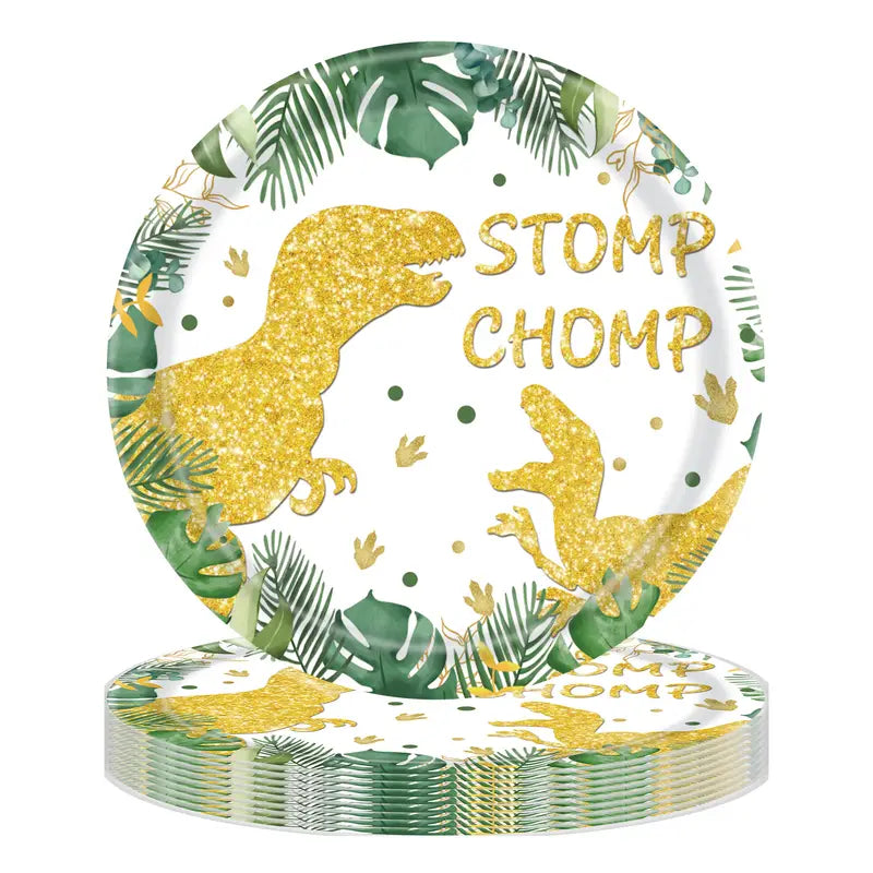 Gold Dino Birthday Party Tableware Set