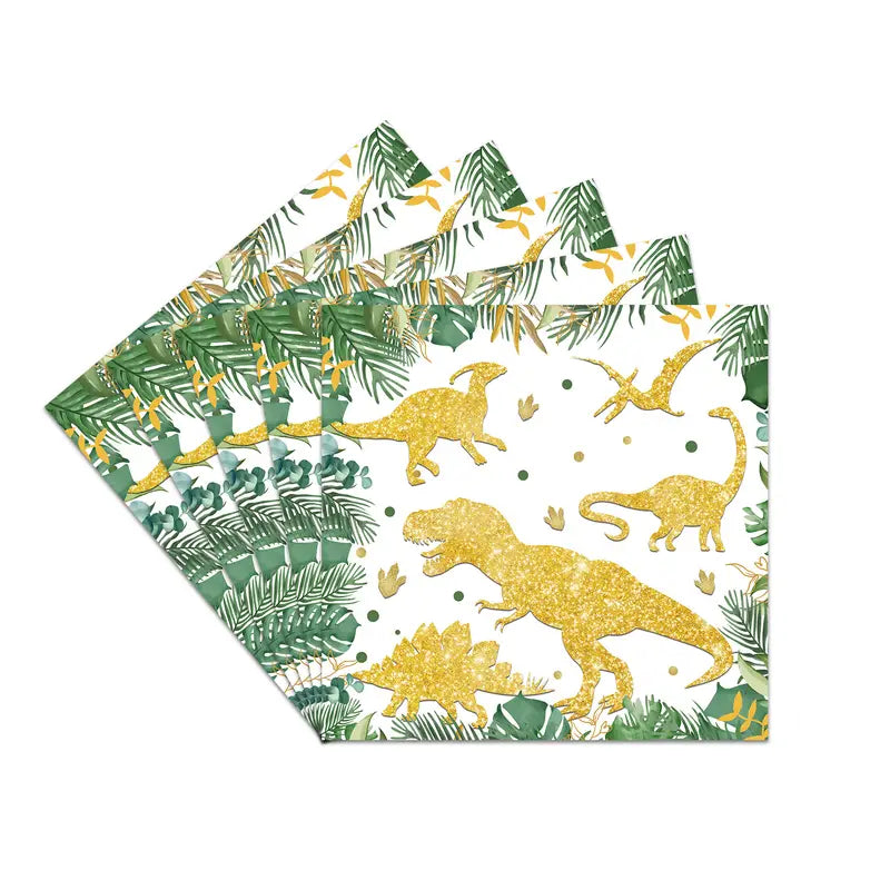 Gold Dino Birthday Party Tableware Set