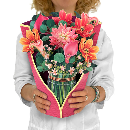 3D Pop Up Bouquet Paper Flowers Card