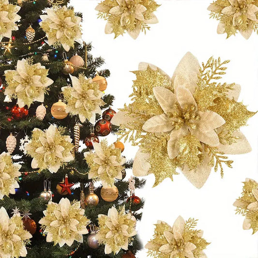 Christmas Tree white-Gold Artificial Flower 14cm